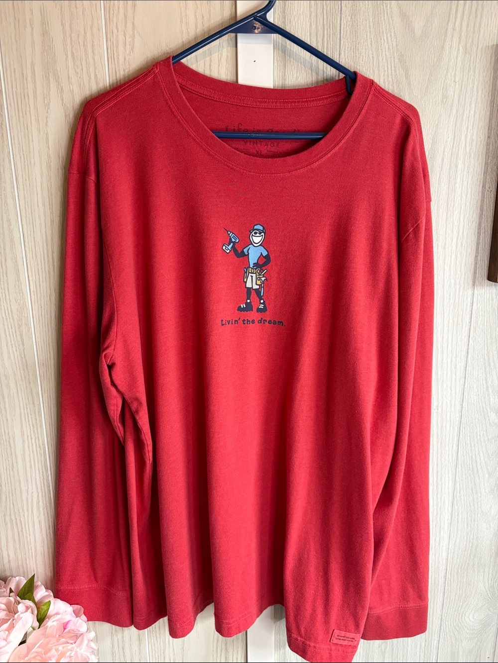 Red Long Sleeve Tee with Positive Quote Patch